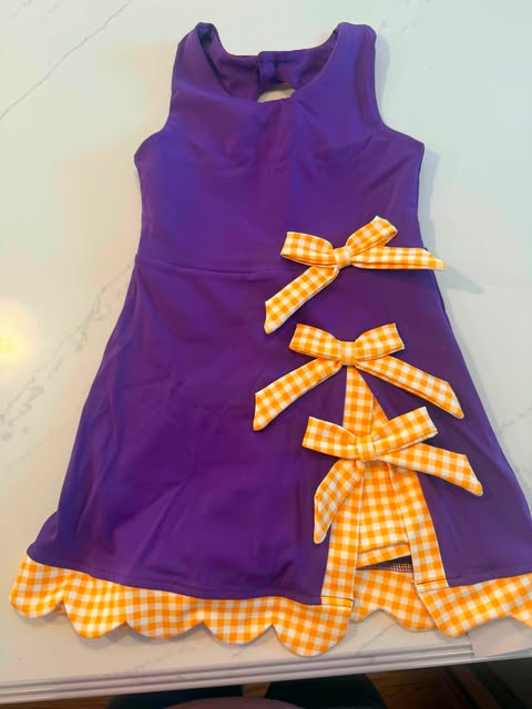 ( Moq 5 ) Preorder Baby Girls Kids Sleeveless Plaid Bows Shorts Scallop Dress Yoga Active Purple Clothes