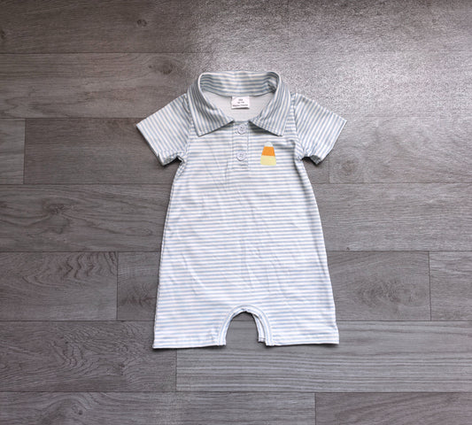 ( No moq ) Preorder Baby Boys Kids Embroidery Candy Blue Stripes Halloween Romper Clothes