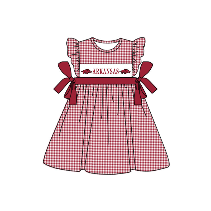 Baby Girl Team Short Sleeves Dark Red Checkered Dress