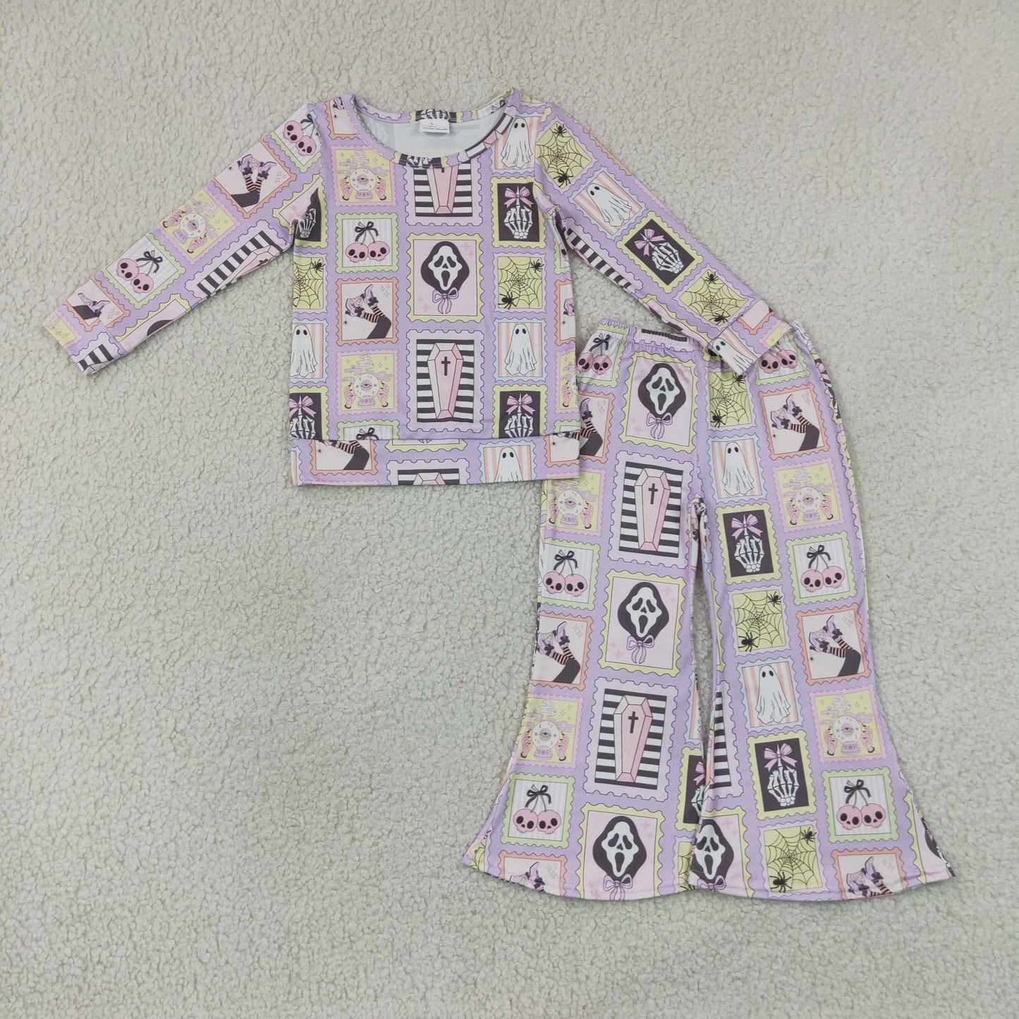 Baby Girls Kids Long Sleeves Ghosts Bows Shirt Bell Pants Halloween Set Clothes RTS