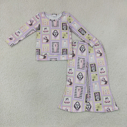 Baby Girls Kids Long Sleeves Ghosts Bows Shirt Bell Pants Halloween Set Clothes RTS