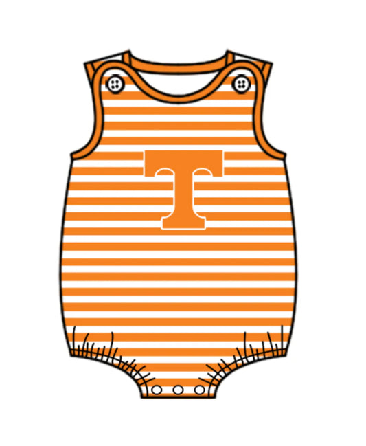 ( Moq 5 ) Baby Boys Infant Sleeveless T Orange Stripes Team Bubble Romper