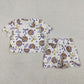 Baby Girls Kids Short Sleeves Tigers Bows Team Shirt Scallop Shorts Set RTS
