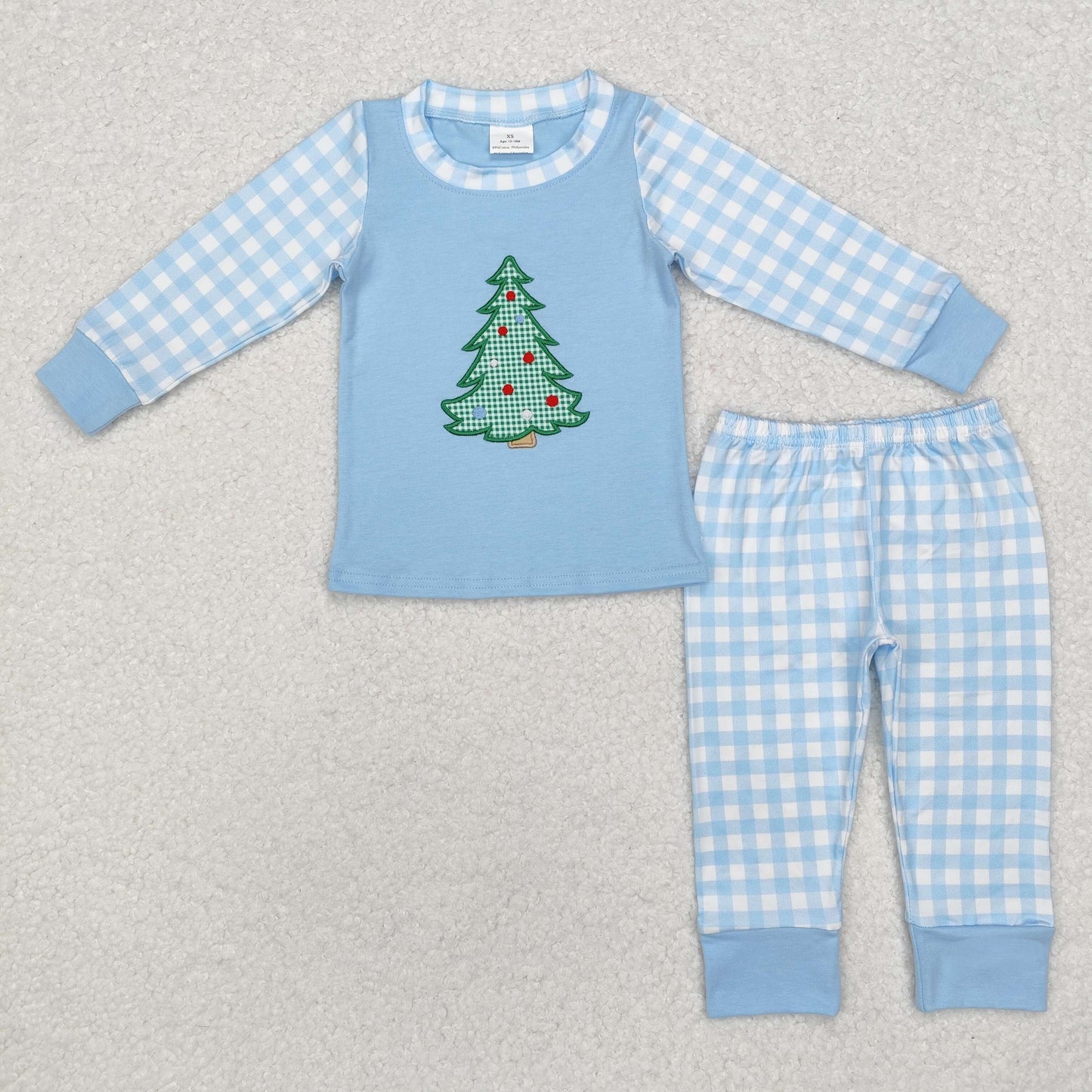 Baby Boy Long Sleeves Embroidery Christmas Tree Shirt Pants Pajamas Set