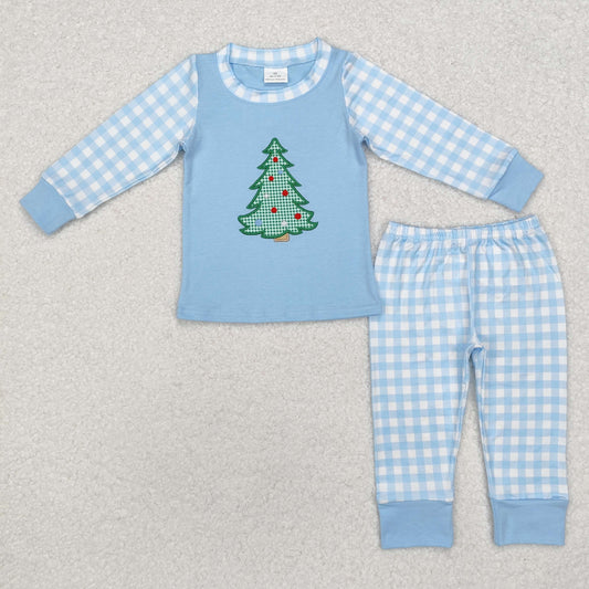 Baby Boy Long Sleeves Embroidery Christmas Tree Shirt Pants Pajamas Set