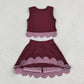Baby Girls Kids Dark Red Vest Plaid Bows Scallop Bows Skirt Shorts Yoga Active Set Clothes RTS