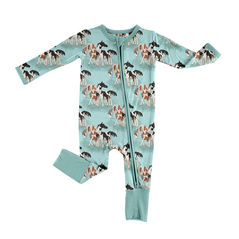 Baby Boy Infant Western Horses Zipper Romper