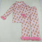 Adult Woman Pink Fur Long Sleeves Gingerbread Bows Buttons Shirt Pants Christmas Pajamas Set RTS