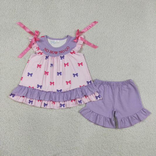 Baby Girls Kids Short Sleeves Embroidery Bows Ruffle Tops Shorts Set Clothes RTS