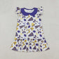 Baby Girl Short Sleeves Cheer Purple Bows Summer Team Knee Length Dress RTS
