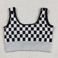 Adult Woman Sleeveless Black Checkered Knitted Yoga Tank Tops RTS