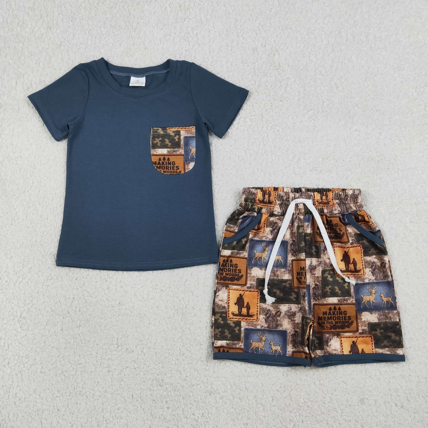 Sibling Baby Boys Kids Pocket Shirt Shorts Deer Camo Romper Set Hunting Clothes RTS