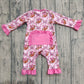 Baby Girl Long Sleeves Football Bows Pink Checked Zipper Romper RTS