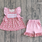 ( No moq ) Preorder Baby Girls Kids Short Sleeves Mama's Girl Flower Tunic Pockets Pink Shorts Set