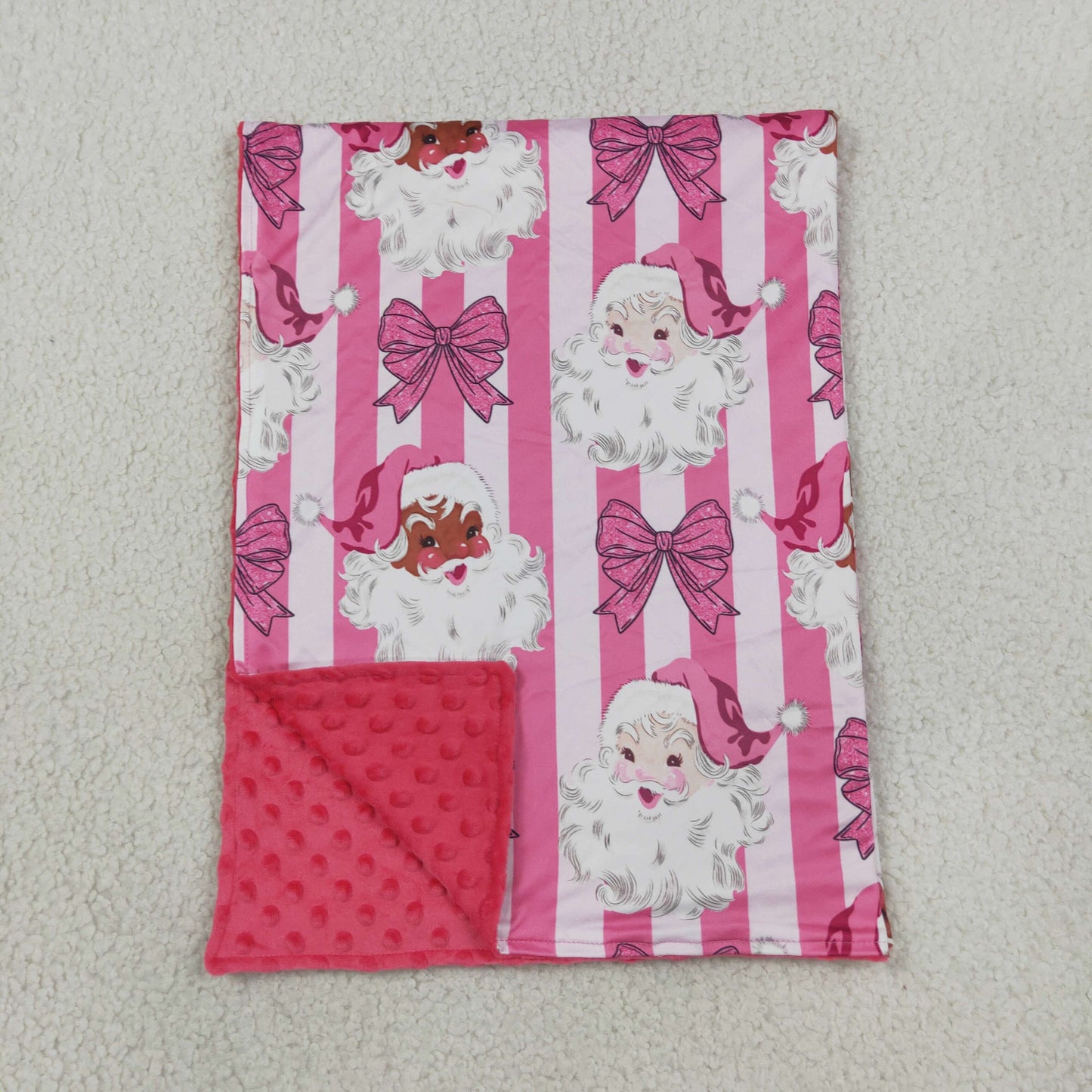 Baby Girls Kids Christmas Santa Bows Pink Stripes Blanket RTS