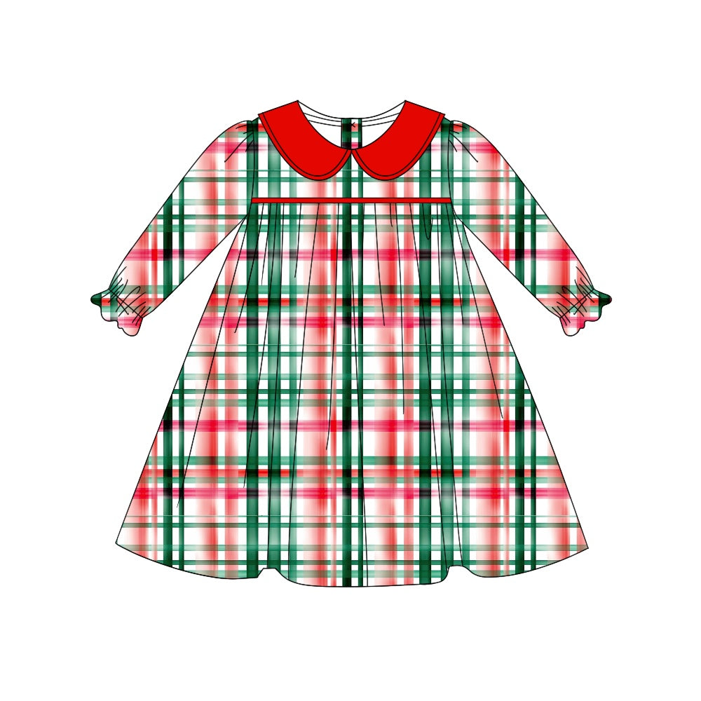 Baby Girl Long Sleeves Red Green Plaid Christmas Dress