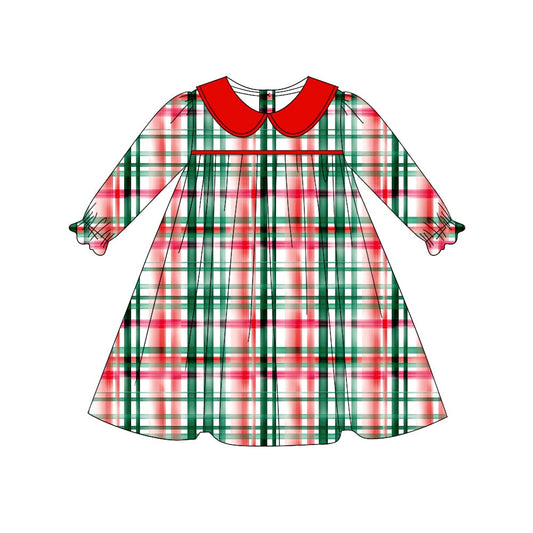 Baby Girl Long Sleeves Red Green Plaid Christmas Dress