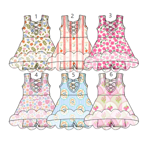 ( Moq 30 Each Style ) Sibling Baby Girls Kids Sleeveless Flower Shorts Knee Length Scallop Dresses Clothes