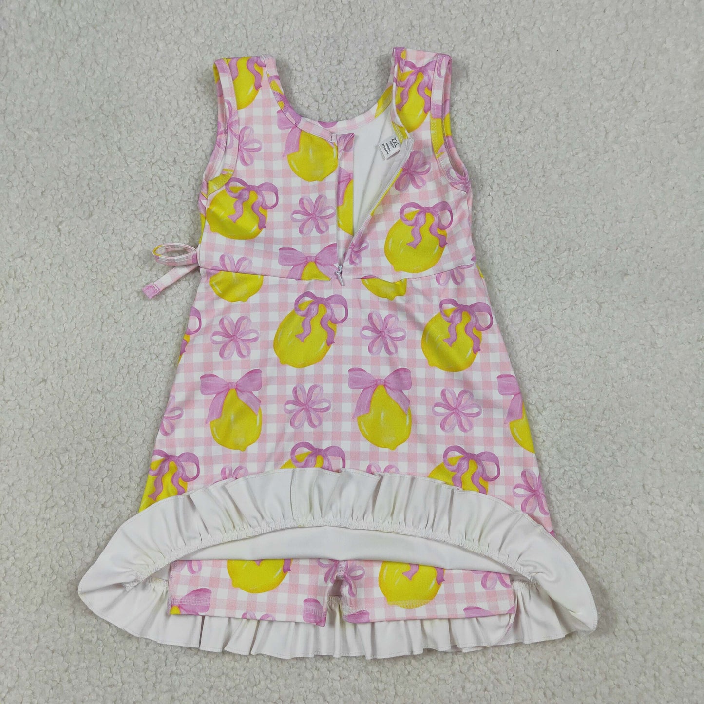 Baby Girls Kids Sleeveless Lemons Bows Pink Plaid Yoga Active Shorts Knee Length Dress RTS