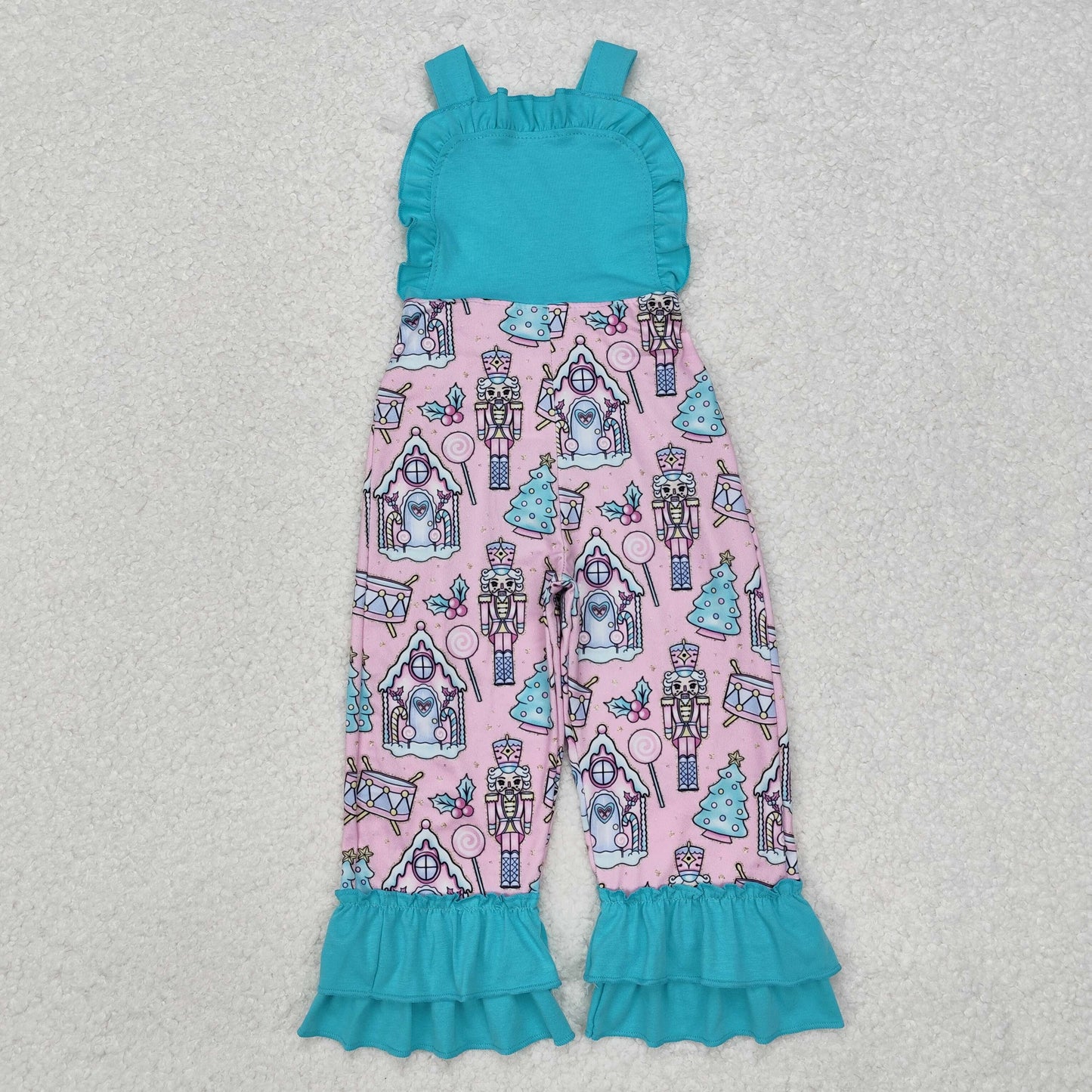 Baby Girl Christmas Soldier Straps Blue Ruffle Jumpsuit