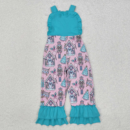 Baby Girl Christmas Soldier Straps Blue Ruffle Jumpsuit