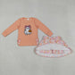 Baby Girl Long Sleeves Embroidery Pumpkin Bows Shirt Leopard Skort Sibling Fall Set RTS