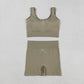 Adult Woman Sleeveless Green Camo Tank Tops Shorts Knitted Yoga Set RTS