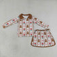 Baby Girls Kids Gingerbread Flower Bows Zipper Shirt Skirt Shorts Christmas Set Clothes RTS