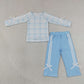 Baby Girls Kids Pumpkins Bows Shirt Pockets Blue Pants Set Fall Clothes RTS