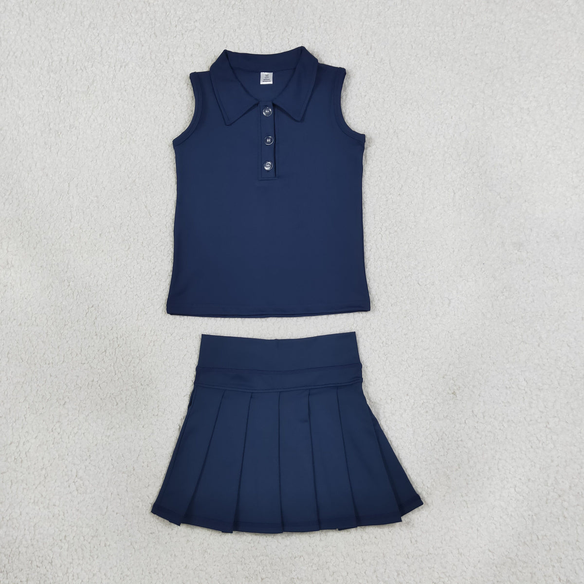 Baby Girl Toddler Sleeveless Buttons Shirt Skort Yoga Active Navy Blue Set RTS