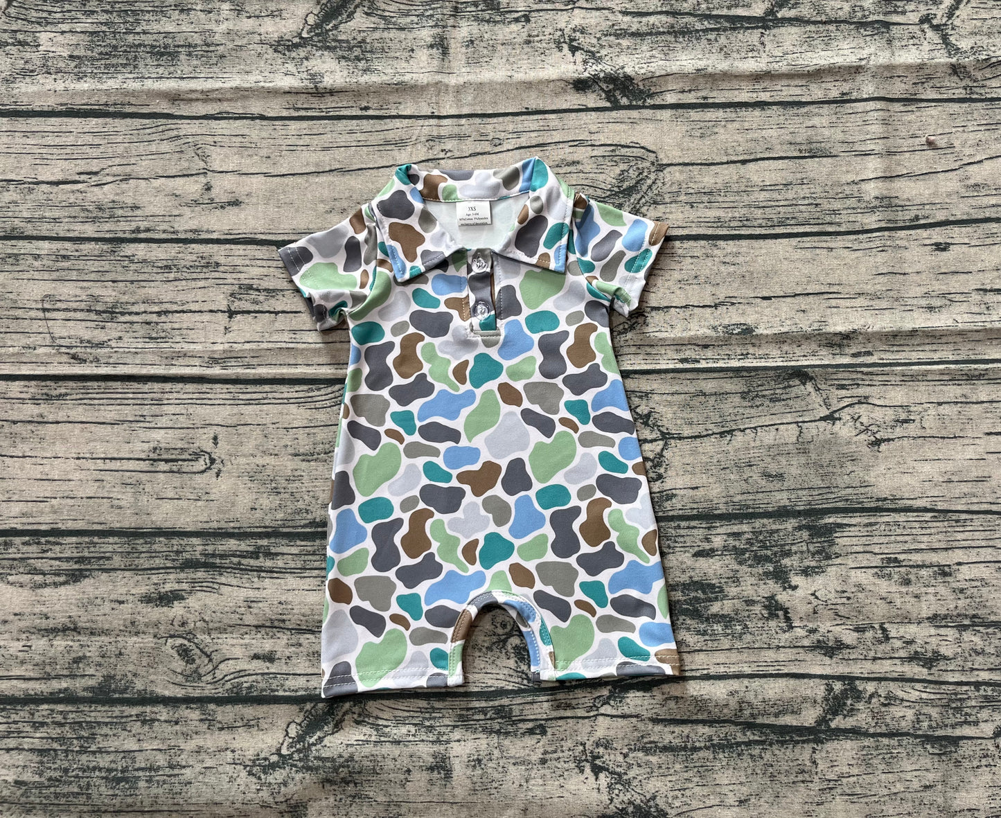 Baby Boy Infant Short Sleeves Green Camo Buttons Romper RTS