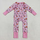 Baby Girl Long Sleeves Ghost Pumpkins Bows Flower Zipper Halloween Pink Romper RTS