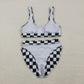 Adult Women Sleeveless Checked Tops Shorts Sibling Summer Swimsuit Sets RTS