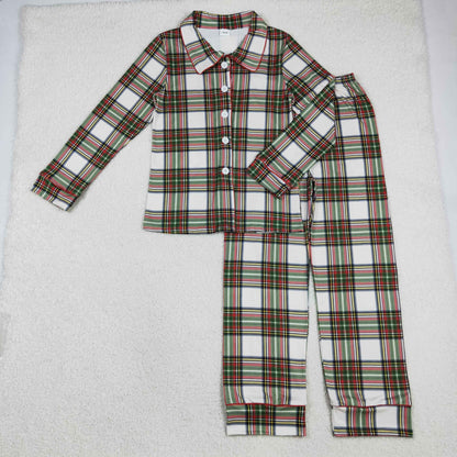 Adult Woman Long Sleeves Christmas Plaid Buttons Shirt Pants Pajamas Clothes Set RTS
