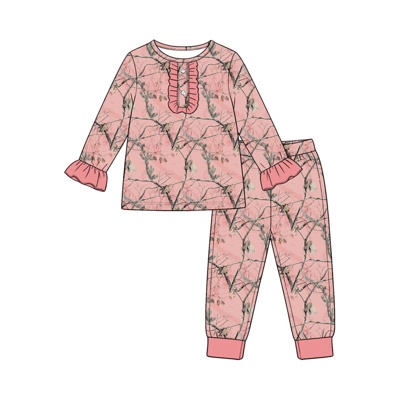 ( Moq 5 ) Preorder Baby Girls Kids Long Sleeves Leaves Shirt Camo Pants Set Pajamas Clothes