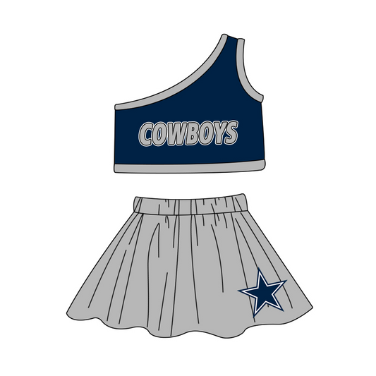 Baby Girl One Shoulder Cowboys Tops Grey Skirt Team Set