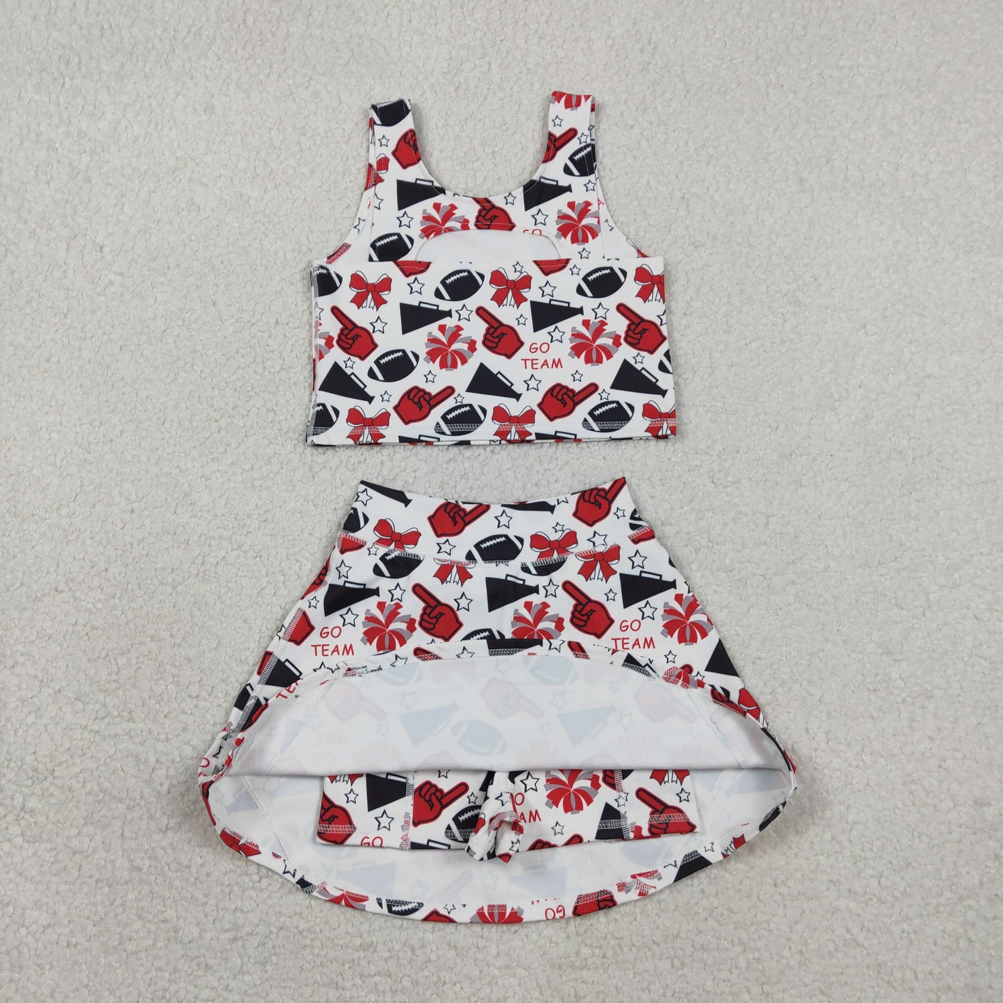 Baby Girls Kids Football Stars Bows Cheer Tops Skort Team Yoga Active Set RTS