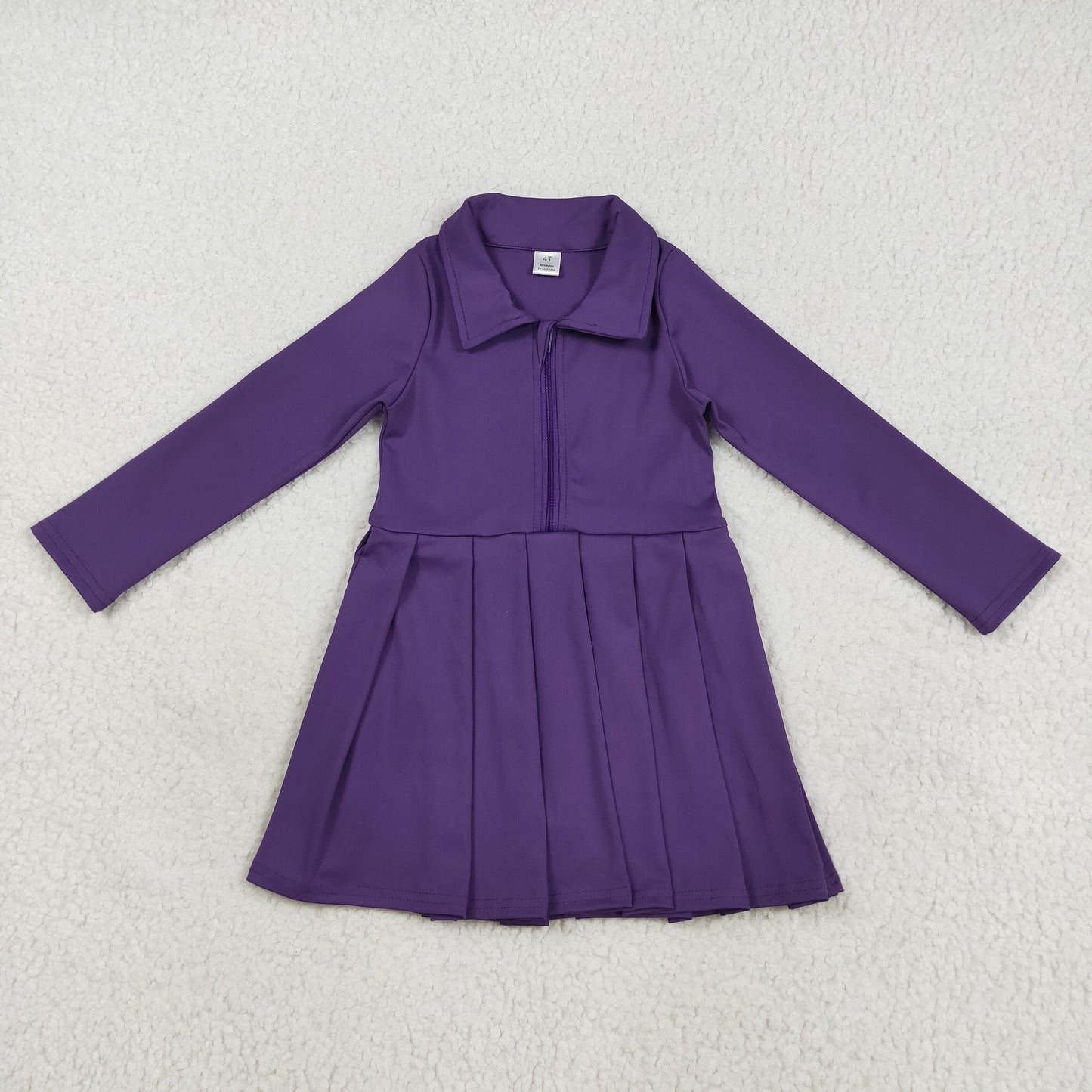 Baby Girl Long Sleeves Zipper Knee Length Yoga Active Purple Dress RTS