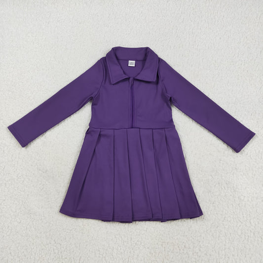 Baby Girl Long Sleeves Zipper Knee Length Yoga Active Purple Dress RTS