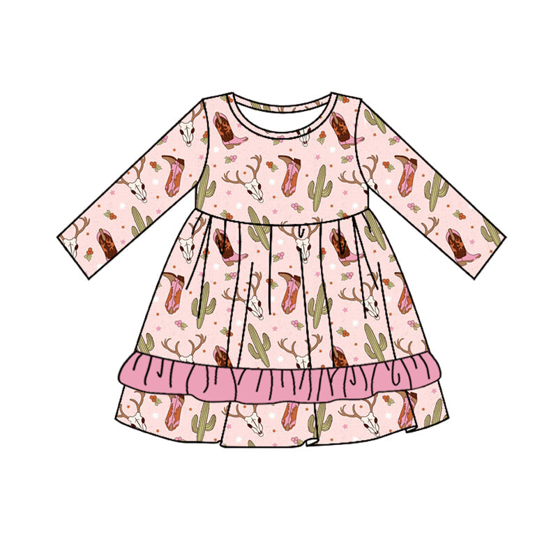 Baby Girl Western Boots Cactus Ruffle Dress