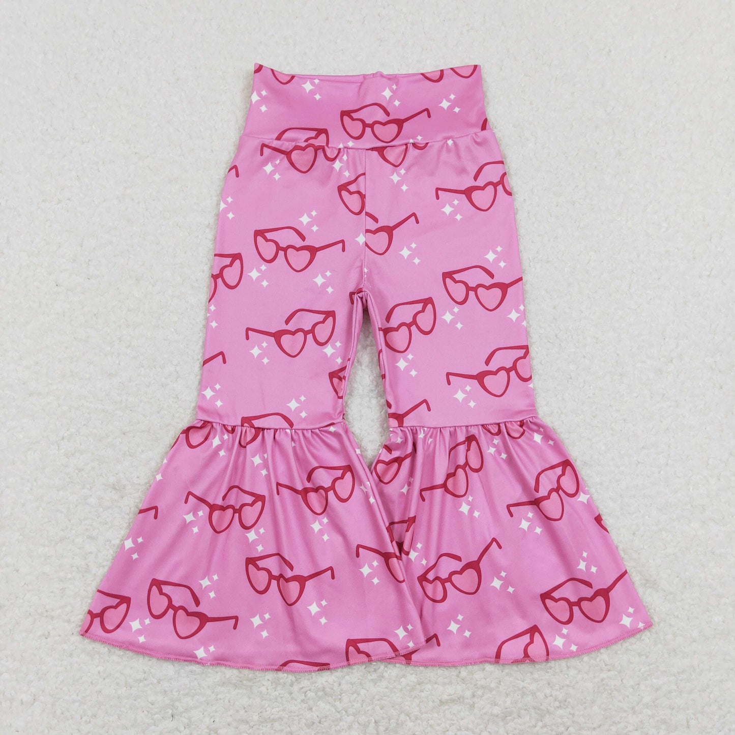 P0365 Baby Girl Valentine's Day Glasses Hearts Pink Bell Pants