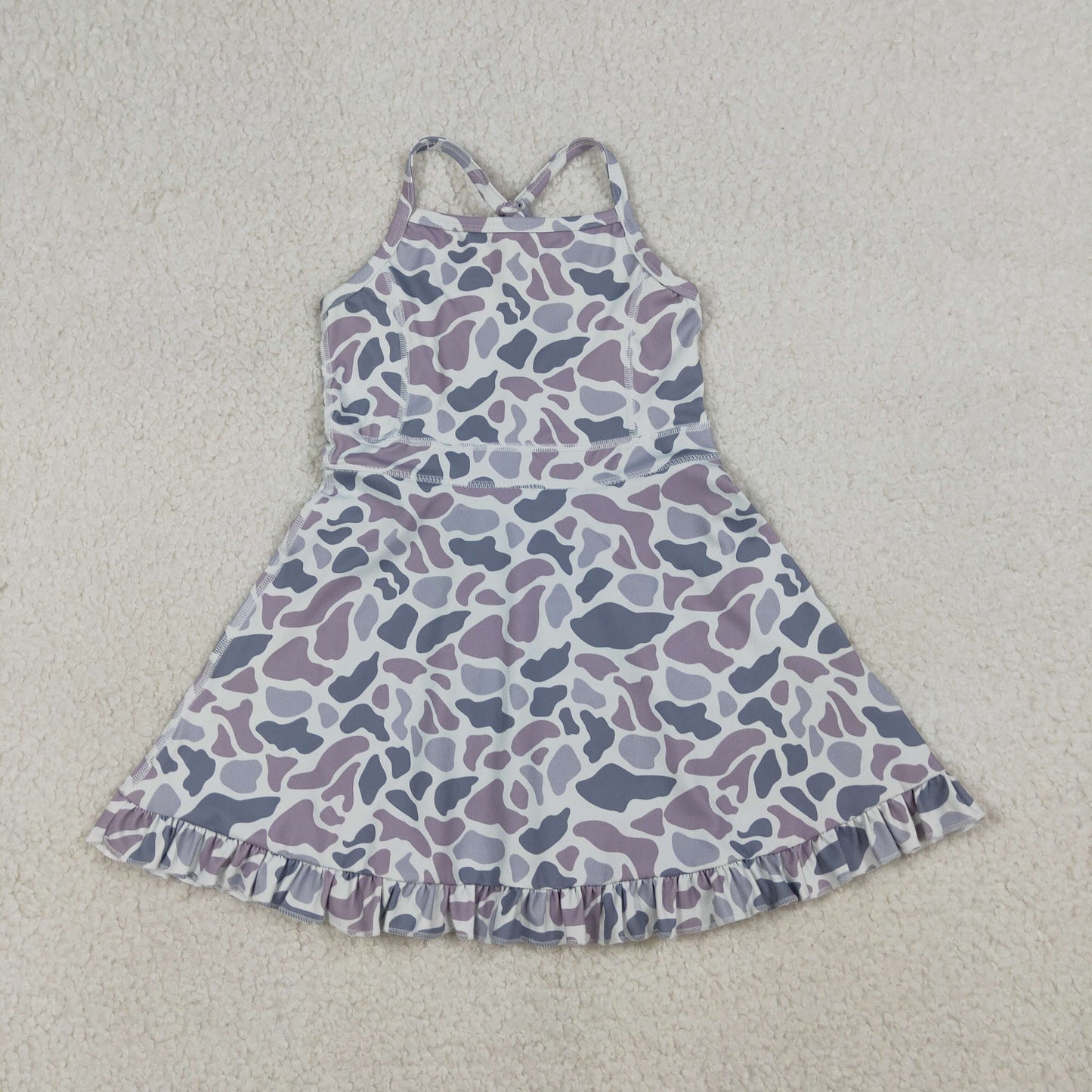 Sibling Baby Girl Kids Sleeveless Camo Knee Length Yoga Active Dresses RTS