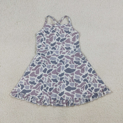 Sibling Baby Girl Kids Sleeveless Camo Knee Length Yoga Active Dresses RTS