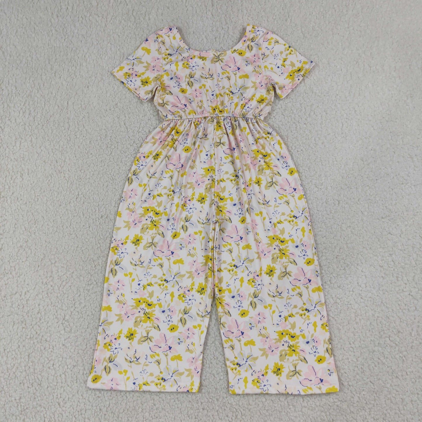 Baby Girls Kids Short Sleeves Flower Pants Jumpsuit Yellow Clothes RTS