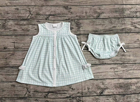 No moq Pre-order Baby Girl Sleeveless Pocket Tunic Plaid Bummie Shorts Summer Set