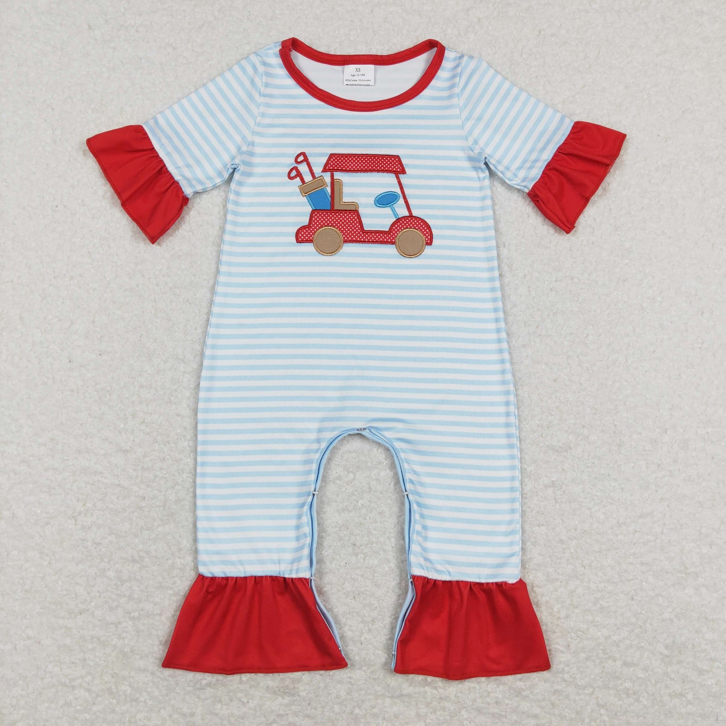 SR0700 Baby Boy Short Sleeves Embroidery Golf Stripes One Piece Romper