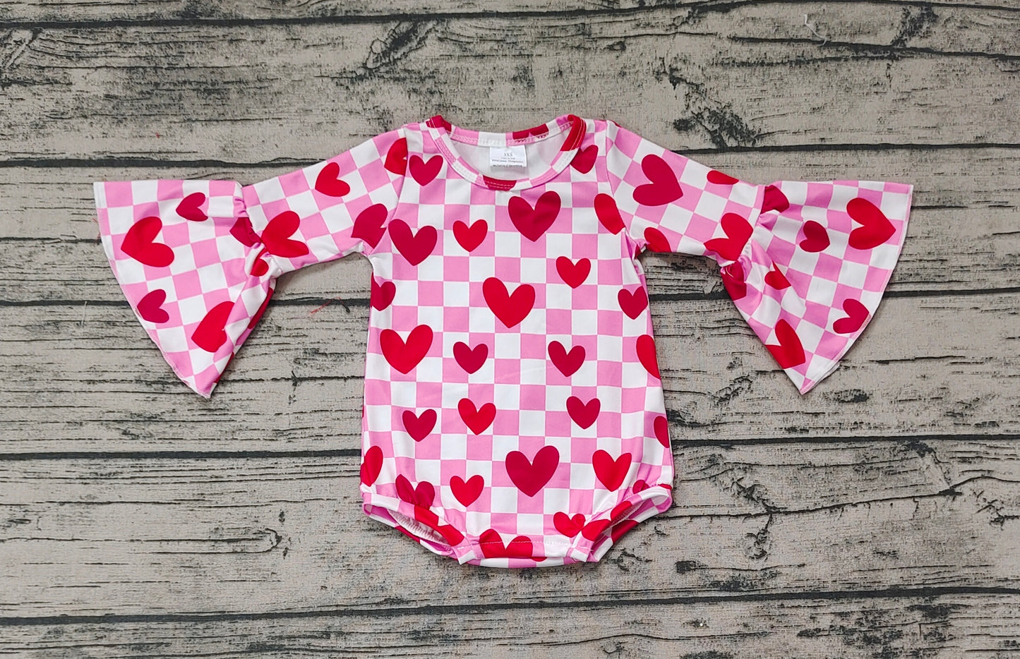 No moq Pre-order LR0865 Baby Girl Hearts Checkered Valentine's Day One Piece Romper