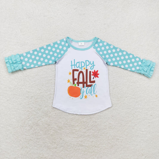 Baby Girl Blue Long Sleeves Fall Pumpkin Shirt