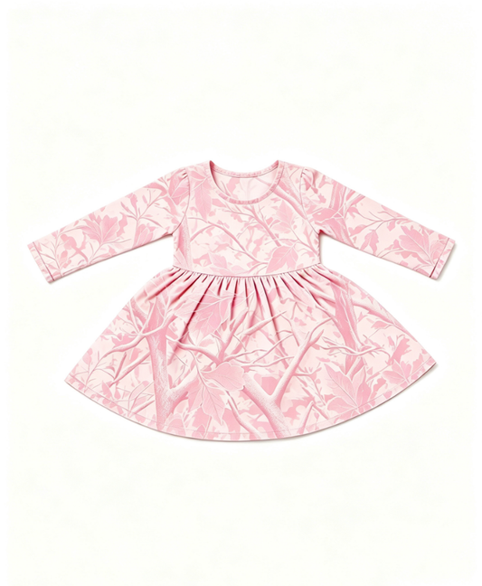 ( Moq 5 ) Custom Baby Girls Kids Long Sleeves Camo Print Knee Length Dress Clothes