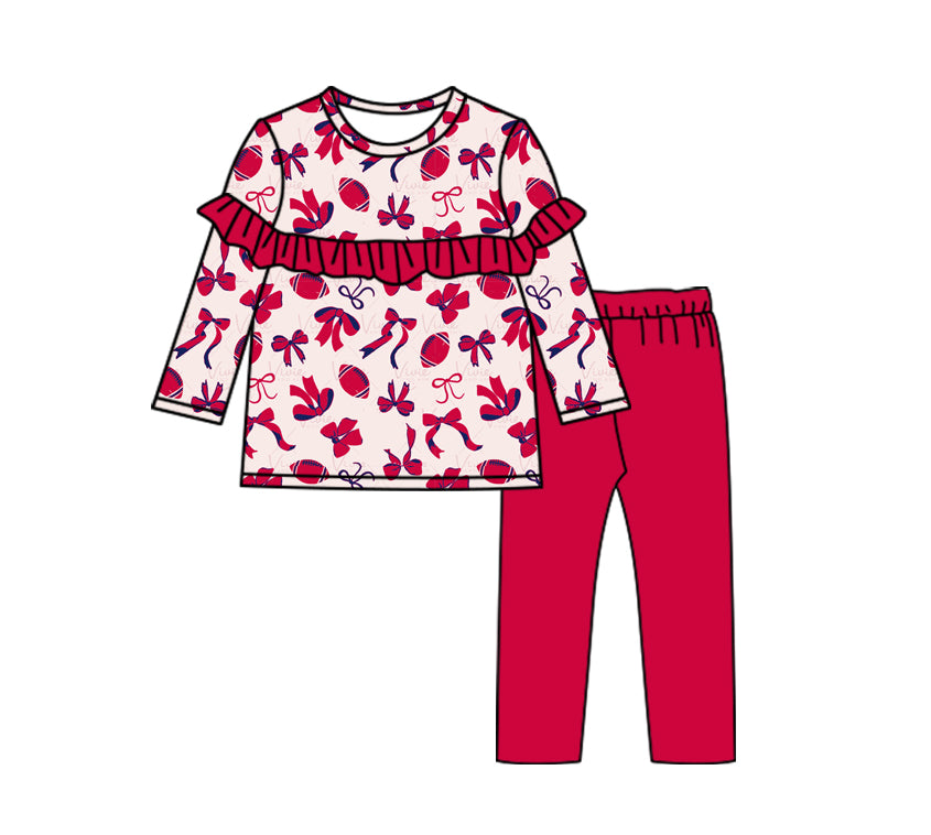 Baby Girl Football Bow Tunic Shirt Red Pants Set